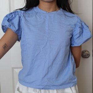 Zara Light Blue Puff Sleeve Blouse